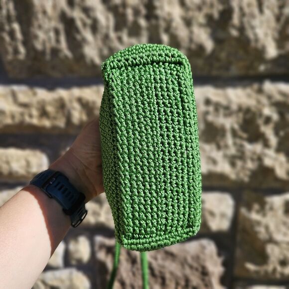 The Sak Green Knit Crochet Small Square Shoulder Bag Purse 90s Y2K Boho - Picture 7 of 8